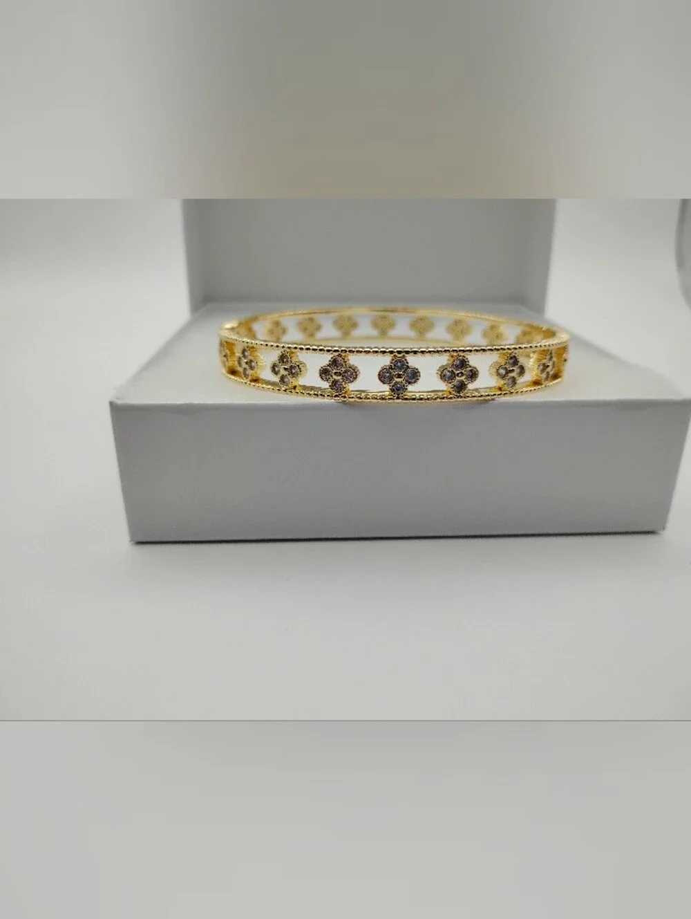 Gold Clover Crystal Filled Clasp Bangle Bracelet